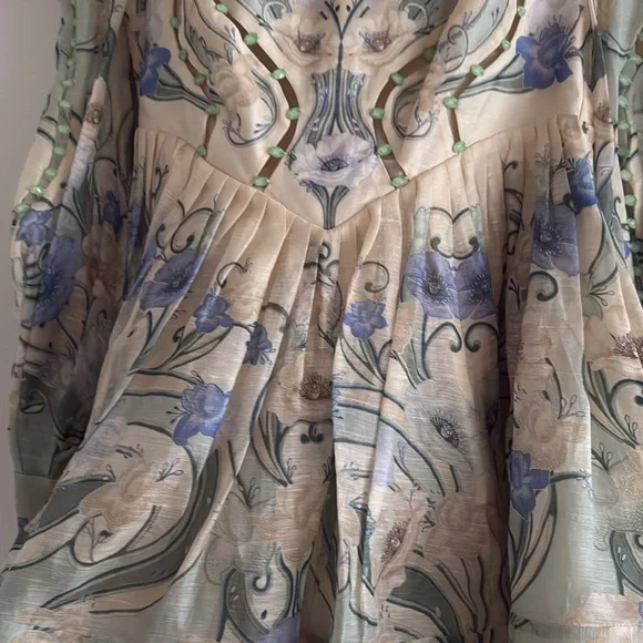 Zimmermann Tan and Blue Long Sleeve Sundress - Picture 4 of 9